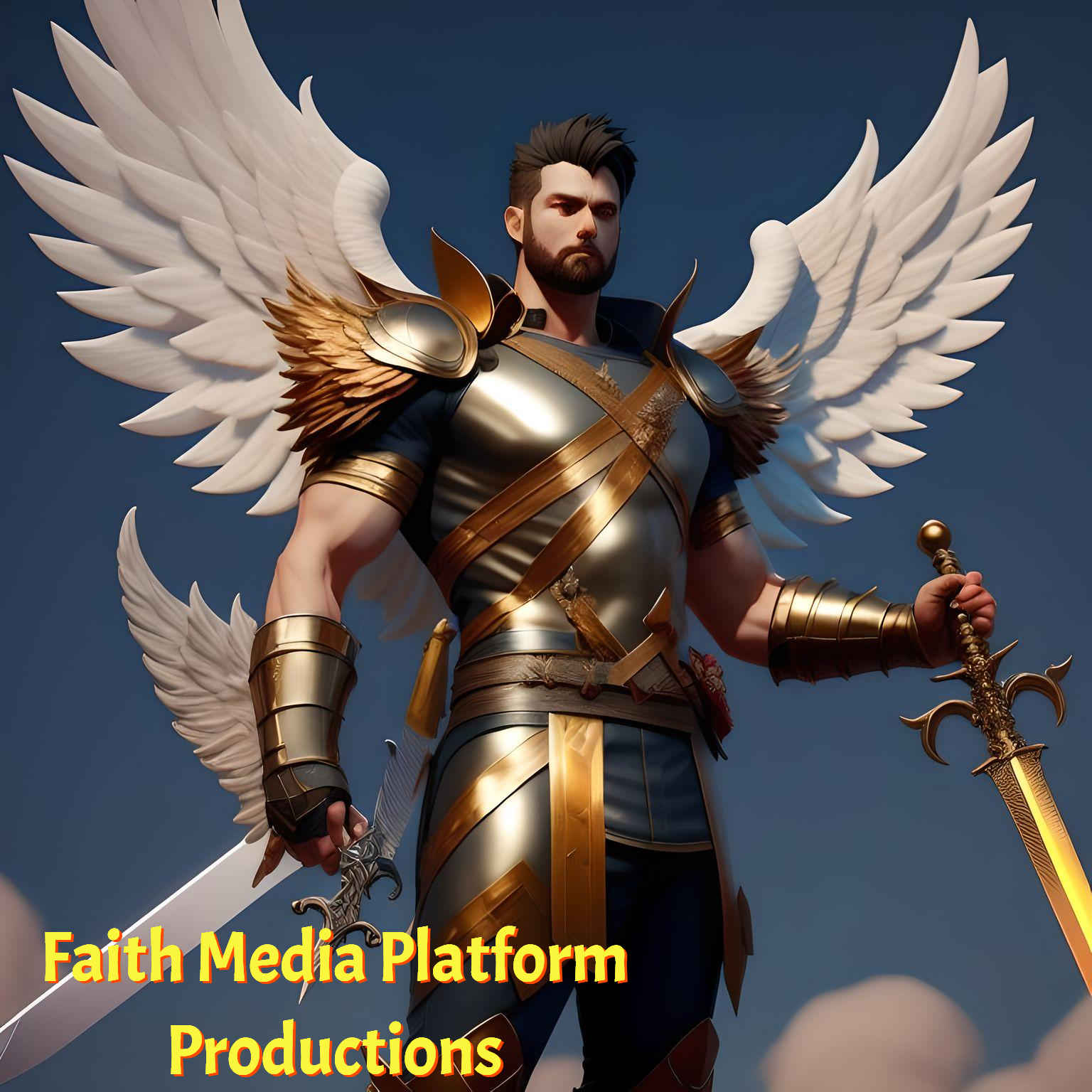 Faith Medial Platform Image of a Warrior Soldier with wings and sword ready to defend the cyber frontier